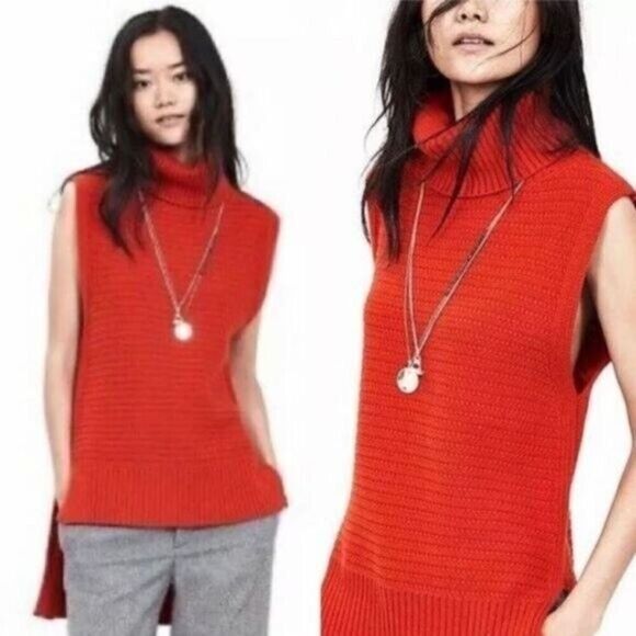 Banana Republic Orange Sleeveless Cowl Neck Sweater Vest Womens Size Large Tunic - Picture 1 of 7